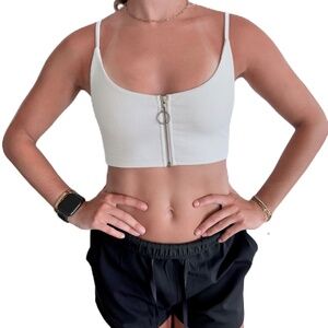 Joah Brown fitted crop zip tank white S/M